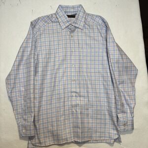 ERMENEGILDO ZEGNA Men's Button Front‎ L Shirt Blue Plaid NWOT
